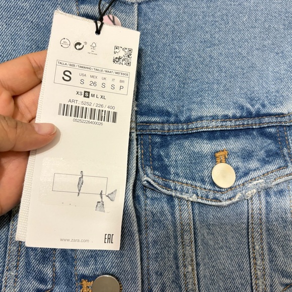 ZARA TRF Authentic Denim Destroyed Cropped Jacket Size S New - Picture 7 of 11